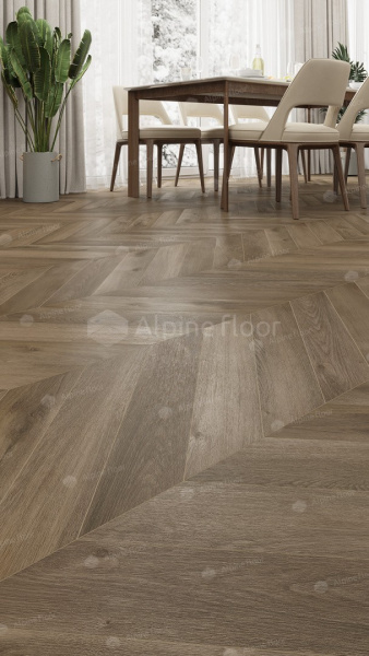 Каменно-полимерная напольная плитка серии ALPINE FLOOR CHEVRON ALPINE SPC ламинат Дуб Насыщенный ECO 18-4